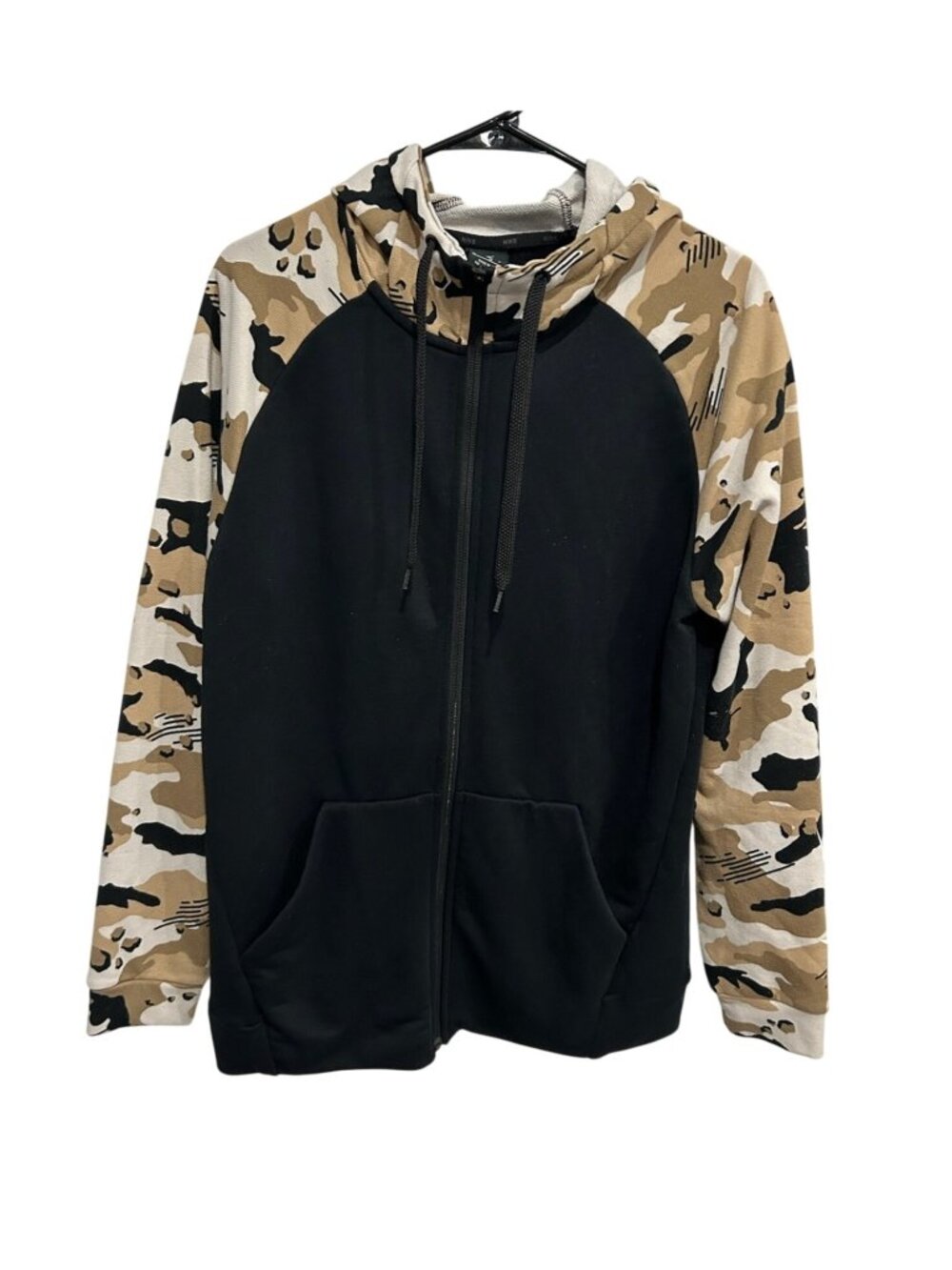 Nike Mens Dri Fit Camouflage Sleeve Full-Zip Hoodie Size M Black Beige
